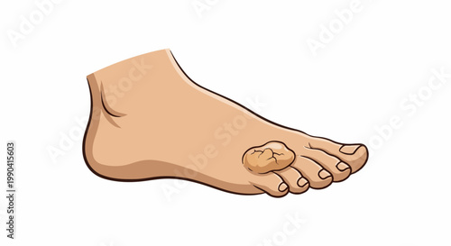 A cartoon foot with a prominent blister on the top of the foot, near the toes