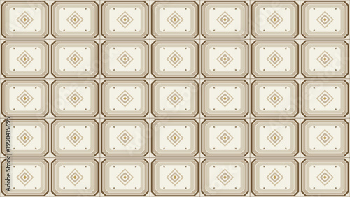 Vintage tile seamless pattern with layered square frames and central diamond motif for retro flooring, wallpaper, and decorative surface design