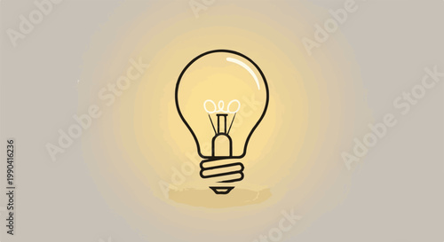 Illuminated lightbulb with a bright, glowing filament against a warm, gradient background
