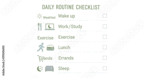 Minimalist daily routine checklist icons for productivity and wellness