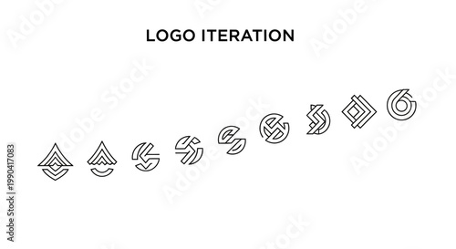 Geometric logo icons, abstract shapes, black and white vector graphics, business symbols