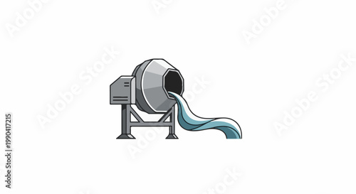 Gray concrete mixer pouring blue liquid in a flowing stream