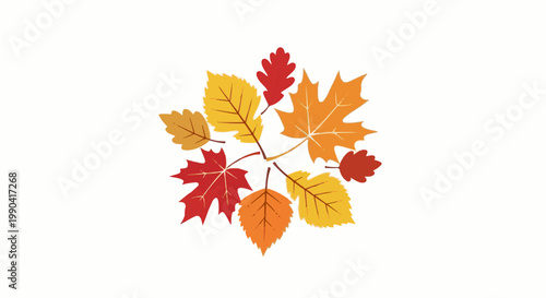 A vibrant cluster of autumn leaves in red, orange, and yellow hues, artistically arranged