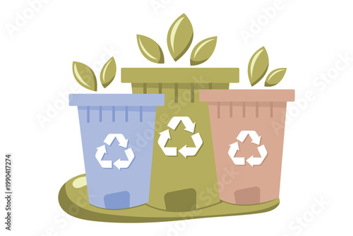 Sorting garbage trash cans. Waste segregation. Separating and recycling garbage. Garbage and trash, ecology rubbish recycling illustration
