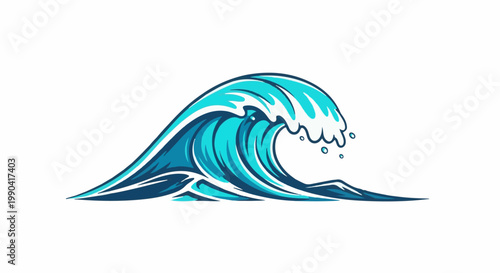 A stylized depiction of a powerful ocean wave, curling and cresting