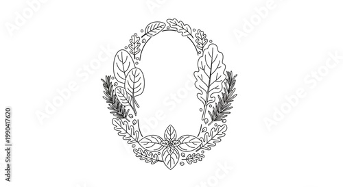 Intricate floral leaf wreath design element.