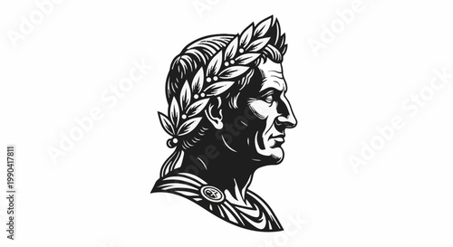 Profile of a distinguished male figure adorned with a laurel wreath and a circular medal