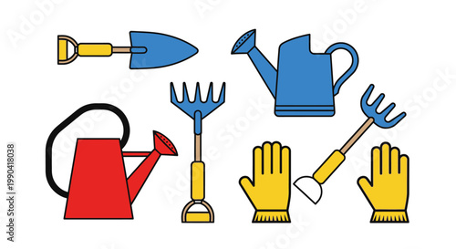 Garden tools set isolated on white gardening equipment illustration