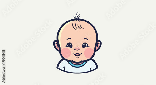 A cheerful baby with rosy cheeks and a tuft of hair