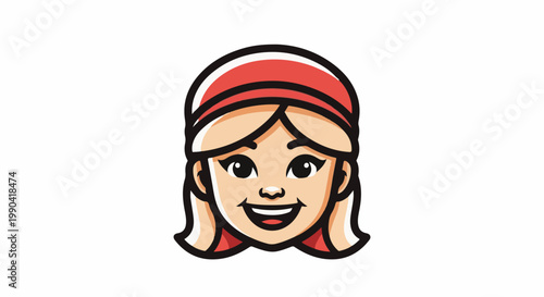 A stylized cartoon portrait of a happy girl with blonde hair wearing a red headband
