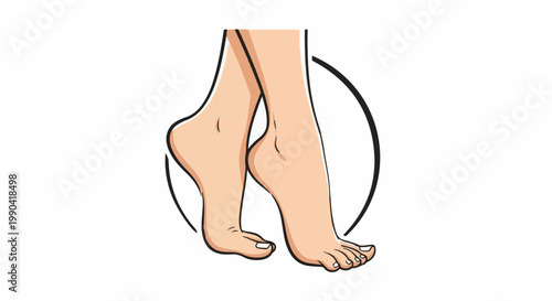 Stylized illustration of human feet with toes, standing within a circle