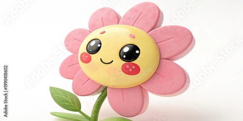 3D cartoon yellow pink flower radiating joy and positivity being playful for children’s media, wellness branding, or digital storytelling, educational content, mental health campaigns.
