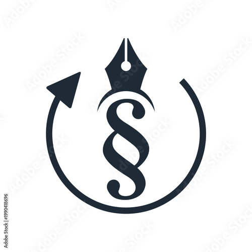 Paragraph, pen and movement arrow. New law, changes in legislation.Vector linear icon illustration isolated on white background.