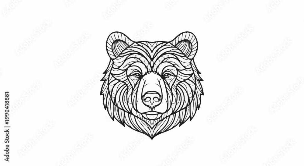 Fototapeta premium Stylized line art illustration of a bear's head with intricate geometric patterns