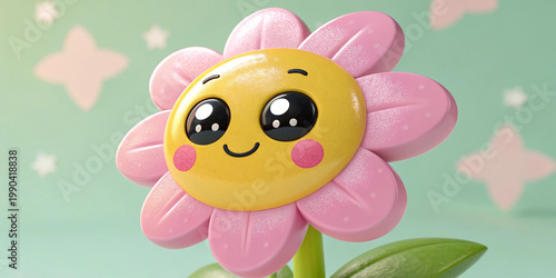 3D cartoon yellow pink flower radiating joy and positivity being playful for children’s media, wellness branding, or digital storytelling, educational content, mental health campaigns.