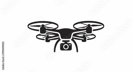 Black drone silhouette with camera attachment, viewed from front