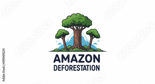 Stylized trees and mountains with bold text about environmental concerns