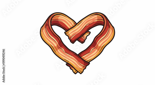 A stylized heart shape formed by strips of red and yellow bacon