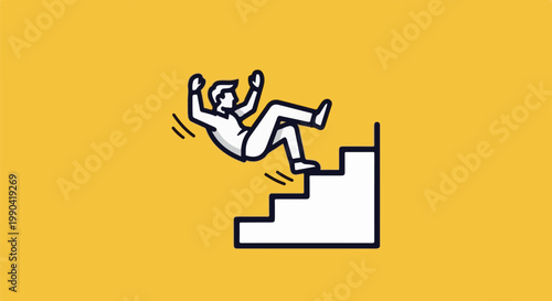 Person falling down stairs with arms flailing in a stylized illustration