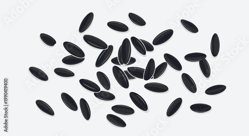 Scattered dark, elongated grains with subtle shading on a light background