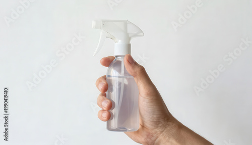 Hand holding spray bottle isolated