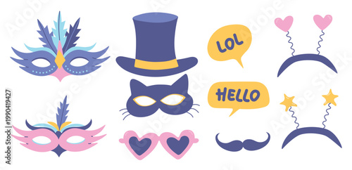 Hand-Drawn Photo Booth Props and Party Accessories Vector Set