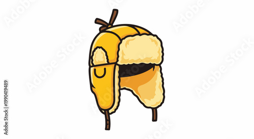 Cozy yellow ear flap hat with fuzzy trim and tied top