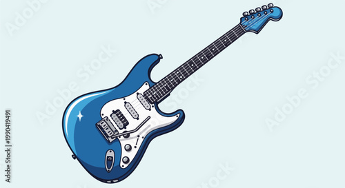 A vibrant blue electric guitar with white accents and chrome hardware