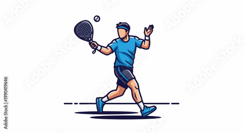 A man in athletic wear plays tennis with a paddle and ball on a court