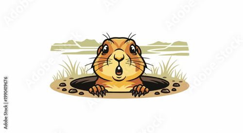 A surprised marmot pops its head out of a hole in the ground