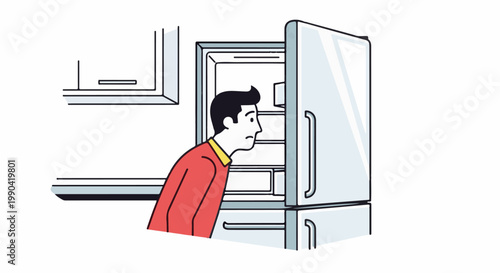 Person looking into an empty refrigerator