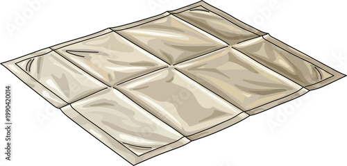 Packaging mockup for a compact square item lies flat on a clean background.