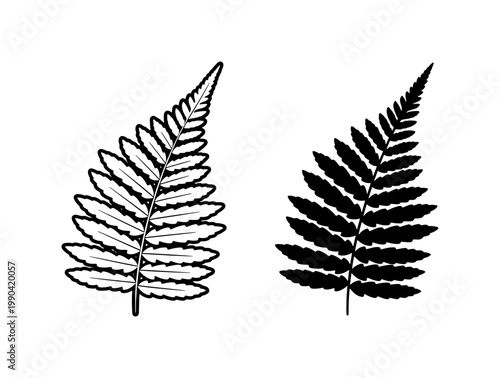 Bilde på lerret Black Fern Leaf Outline and Silhouette Vector Set