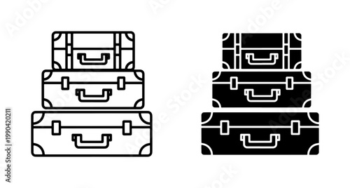 Stacked Vintage Suitcase Icon Set for Travel and Luggage