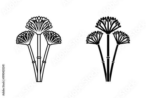 Ancient Egyptian Papyrus Plant Line Art Vector Icons