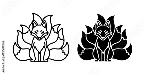 Japanese Nine Tailed Kitsune Fox Mythical Creature Vector Icon