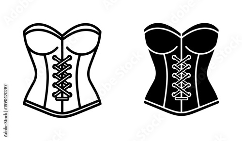 Lace-up Corset Vector Icon Set in Black and White