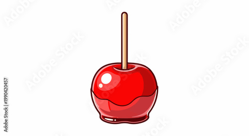 A bright red candy apple on a wooden stick