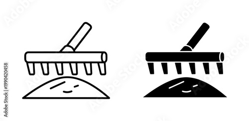 Garden rake icon set for soil leveling and landscaping