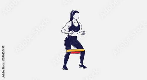 Athletic figure performing a banded leg exercise with a colorful resistance band