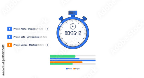 Flat design time tracking dashboard for project management