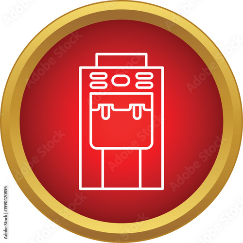 Water cooler dispenser machine line icon button on red background