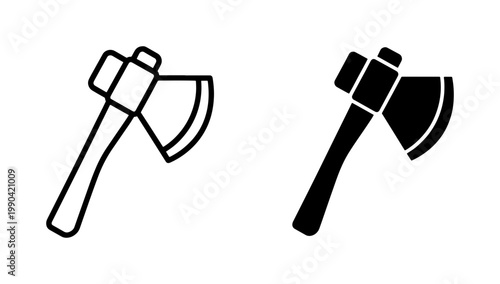Axe line and silhouette icon set for woodworking