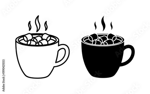 Hot Cocoa Mug with Marshmallows Icon Set