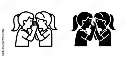Two girls whispering secret gossip icon set