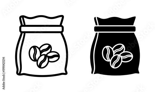 Coffee bean sack icon set in outline and glyph style