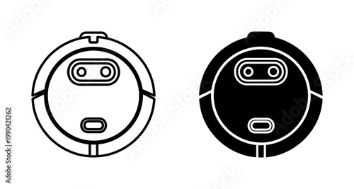 Robot vacuum cleaner icon set in outline and solid style