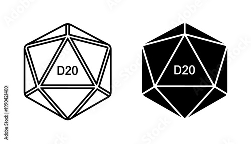 D20 Dice Line and Glyph Icons for Tabletop Gaming