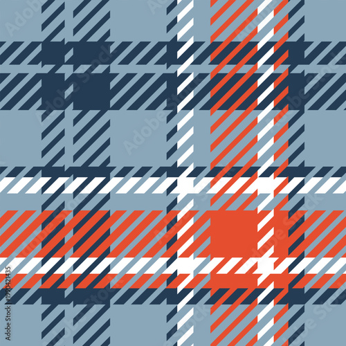 seamless plaid pattern with orange, blue and white stripes