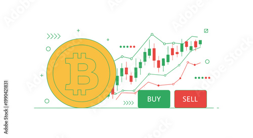 Bitcoin gold coin and cryptocurrency stock trading chart interface